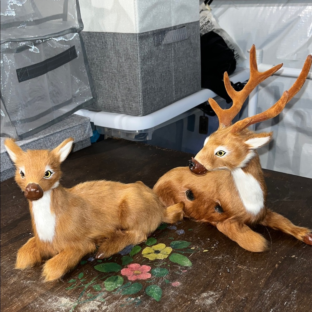 Handmade Deer Figurines made with sheep fur